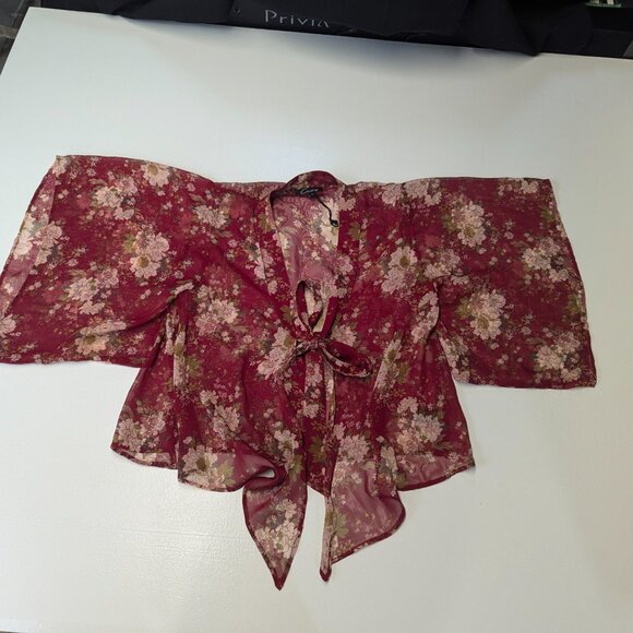 Cecico Size Medium Burgundy Floral Sheer Wrap - Picture 9 of 15